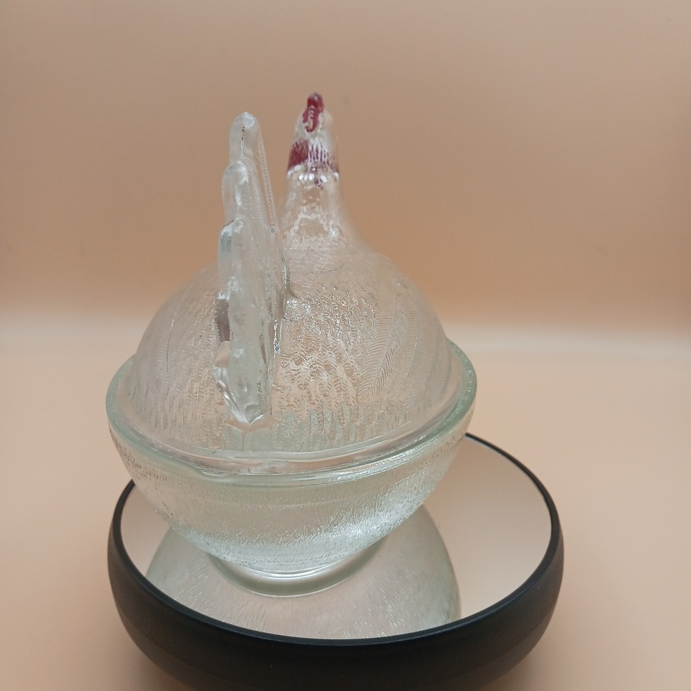 Indiana Glass Clear Hen on Nest Beadless Nest Red Paint Accents Candy Dish - Picture 6 of 13